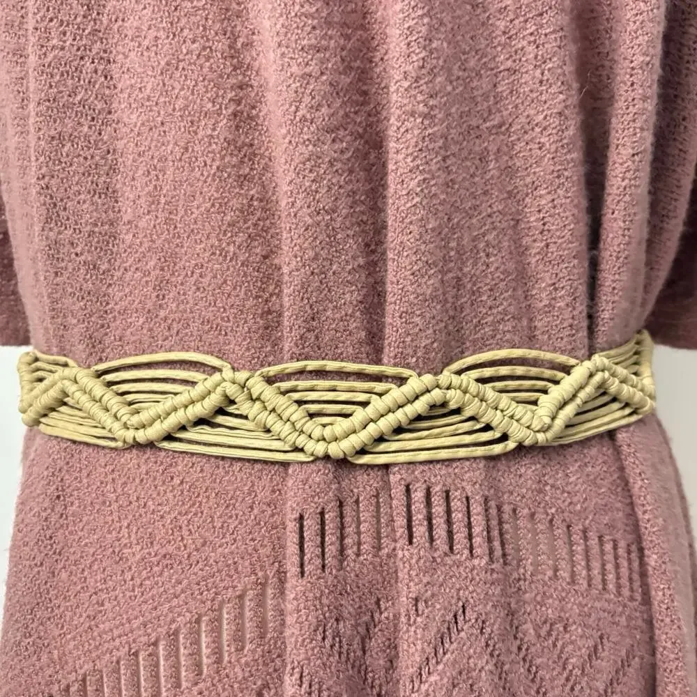 Boho Macrame Woven Fringe Belt Tan Braided Adjustable Wrap Festival Hippie Chic